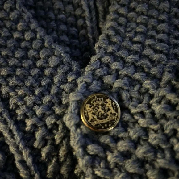 Vintage 1970s Men’s Blue Cable Wool Knit Cardigan Sweater